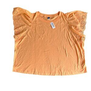 Old Navy Women Sz 2X Eyelet Flutter Sleeve Orange NEW Cottagecore Top Cotton Tee